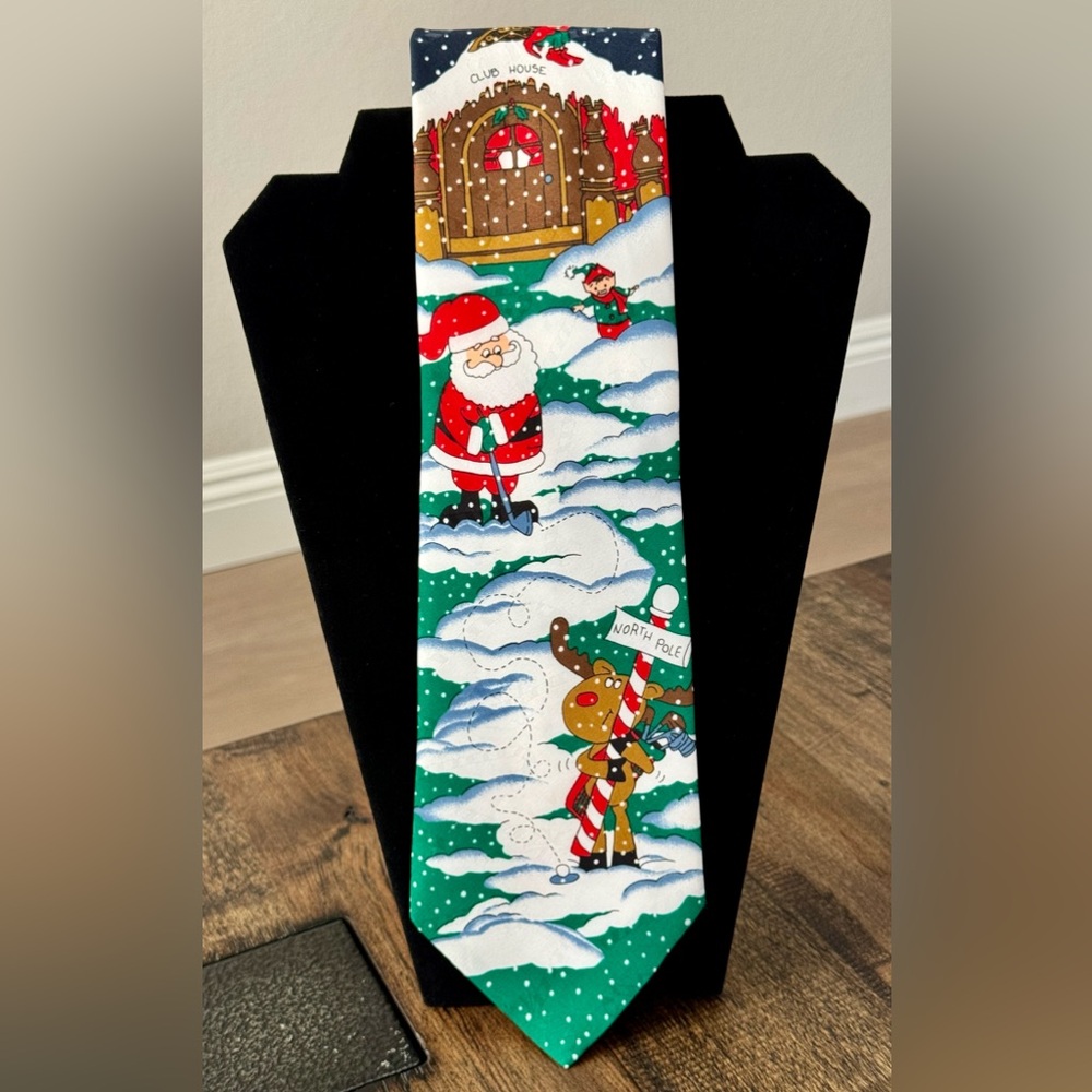 Hallmark Christmas Golf Necktie Santa Reindeer Putter Yule Tide Greetings NOS
